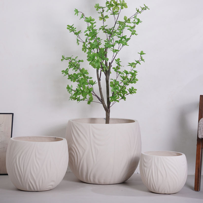شراء neutral beige round fiber clay planter online manufacture